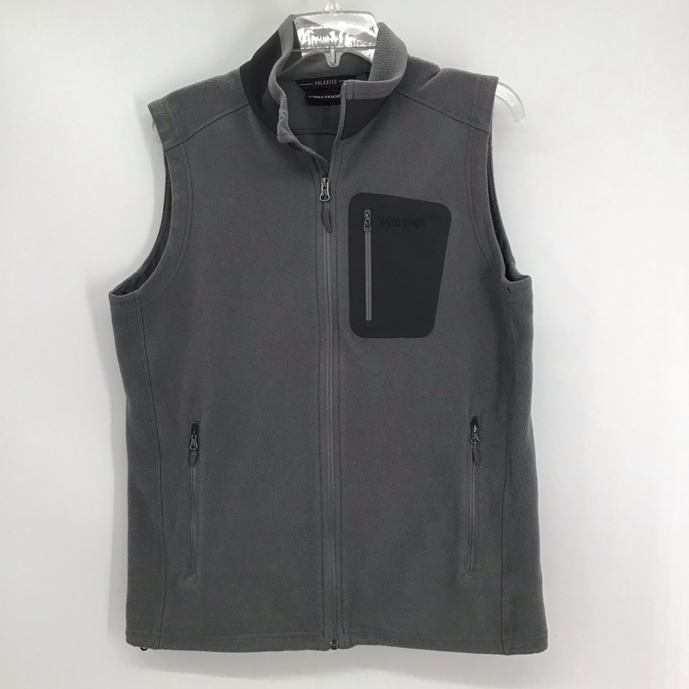 Marmot Men’s Polartec Fleece Full Zip-Up Vest W/Zip Pockets Charcoal Size Medium
